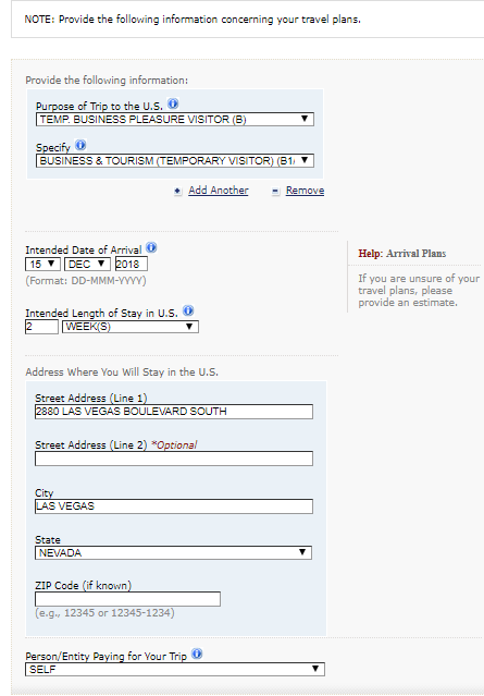 DS160 - Travel Information